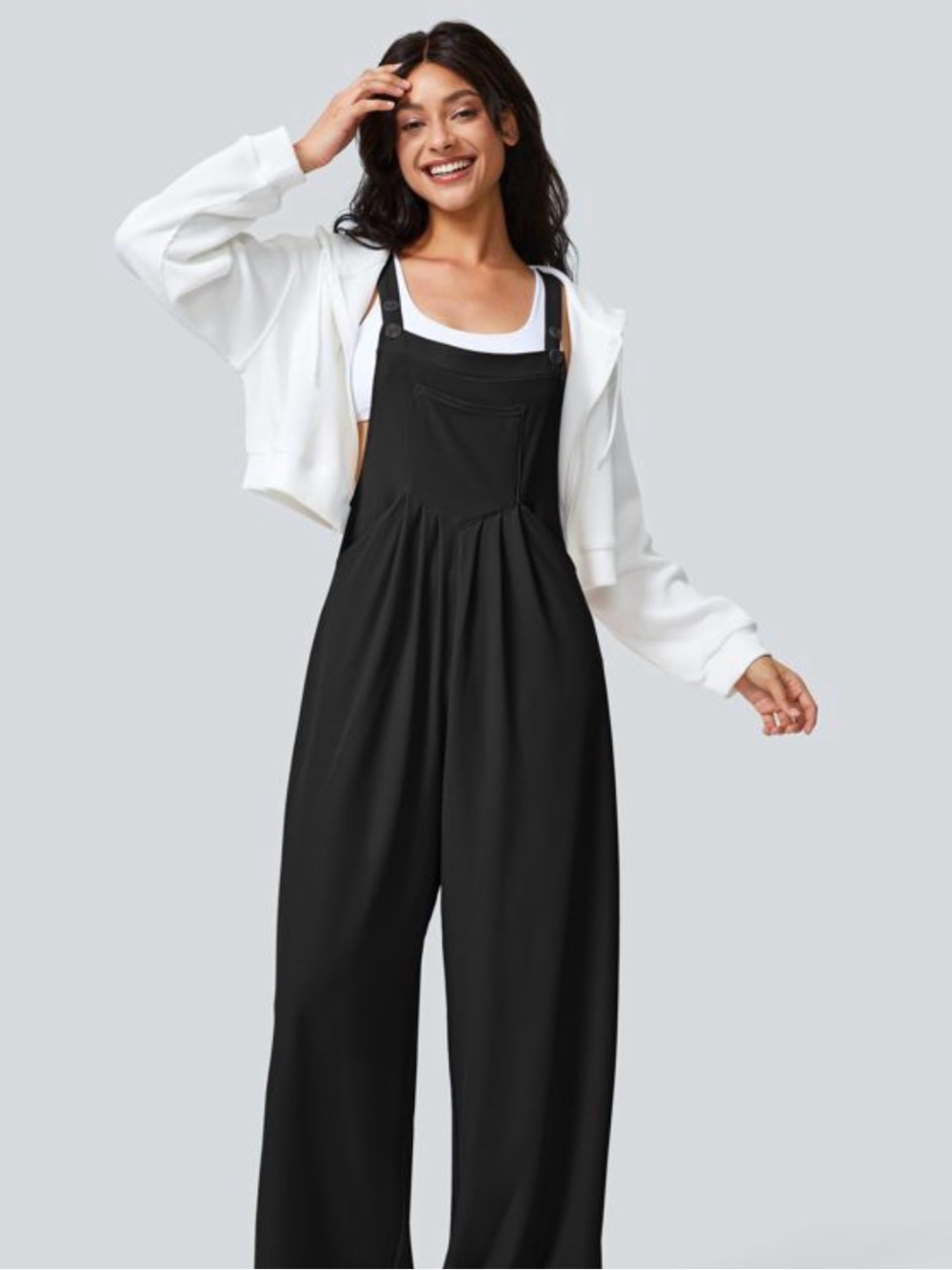 Women's Black Wide-Leg Overalls - Casual Jumpsuit
